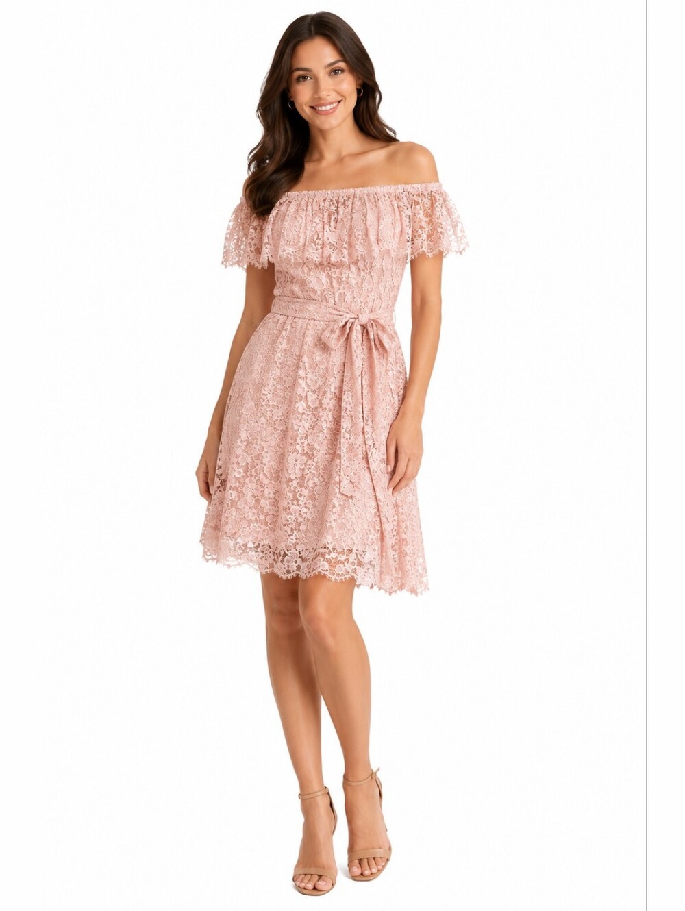JULIA JORDAN BLUSH OFF THE SHOULDER BOHEMIAN PINK BLUSH COLOR LACE DRESS SIZE 8